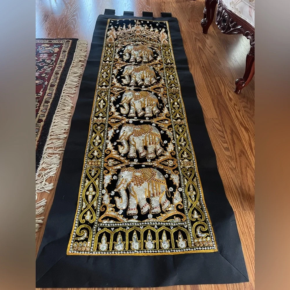 Black and Gold Elephant Tapestry Wall Decor